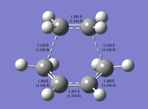 Cyclohexene transition state with the actual and optimum bond lengths.