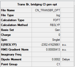 Summary of results for optimisation of trans isomer using pseudo-potentials.