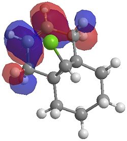 "LUMO orbital by HF method for dihydrogenated product"