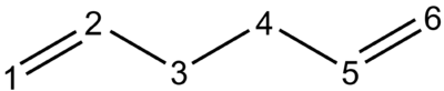 Figure 2: Numbering scheme for 1,5-hexadiene used in this report