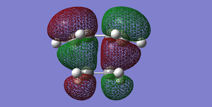 Fig 43Diels-Alder Cycloaddition transition structure(HOMO). The cis-butadiene HOMO interacts with the ethylene LUMO. (Antisymmetric)