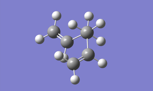 Gauche 3 structure, orientated along the C3-C4 bond to highlight the gauche arrangement of the double bonds
