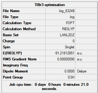TlBr3 Optimisation Summary