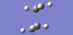 Fig 23: Fully optimized Chair transition structure with the now unfrozen bonds optimized independently of the individual allyl fragments.
