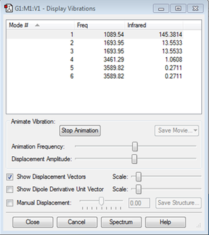 Sreenshot of vibrational data
