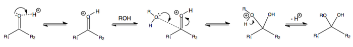 Mechanism for the addition of water or alcohol at pH<7
