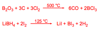 Halogenation of boron oxides.