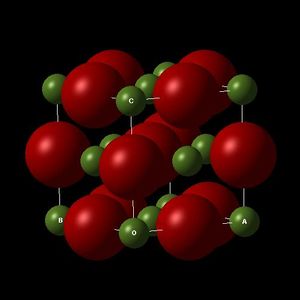 MgO Conventional Lattice (FCC) Illustrating the lattice parameters a,b and c.