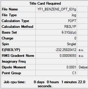 A summary of the optimisation informaiton