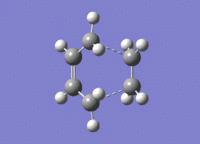 Vibration of Diels Alder guess TS (optimised to min.) at AM1 level of theory, frozen bond lengths