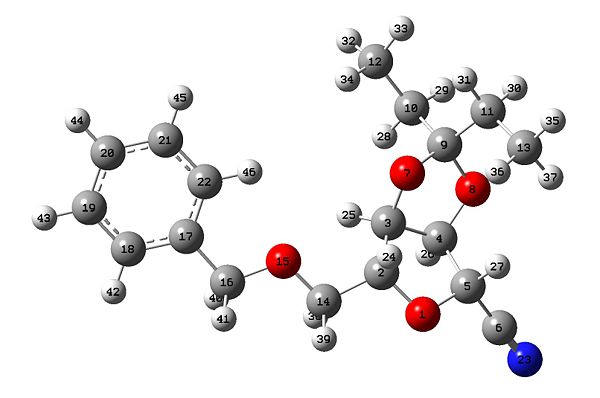 The beta anomer (with numbered carbons)